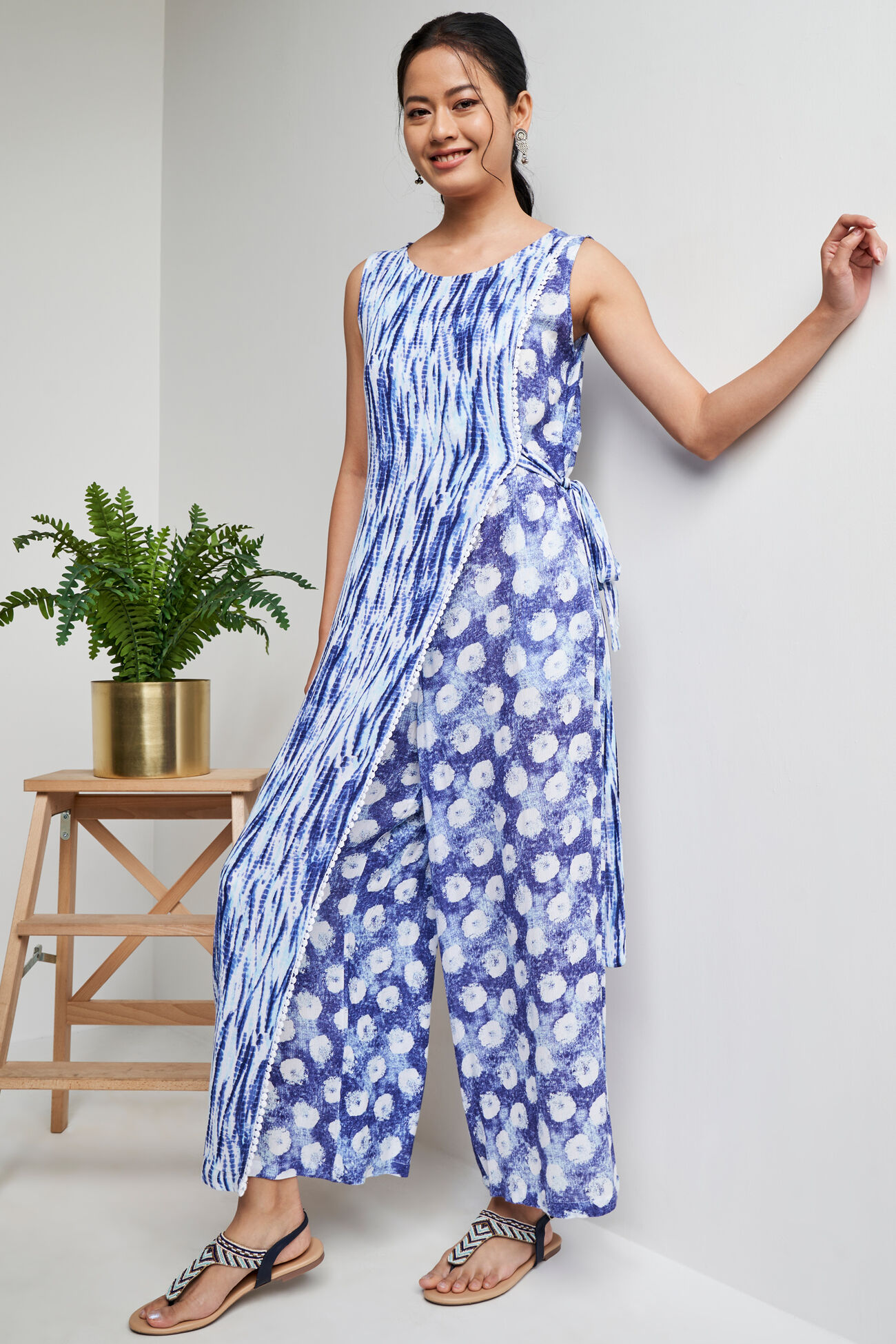 Round Neck Jumpsuit, Indigo, image 2